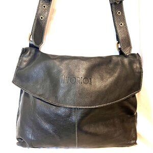 Avorio Black Leather Large Crossbody Hobo Bag/Purse-Adjust. Strap-Soft-Italy